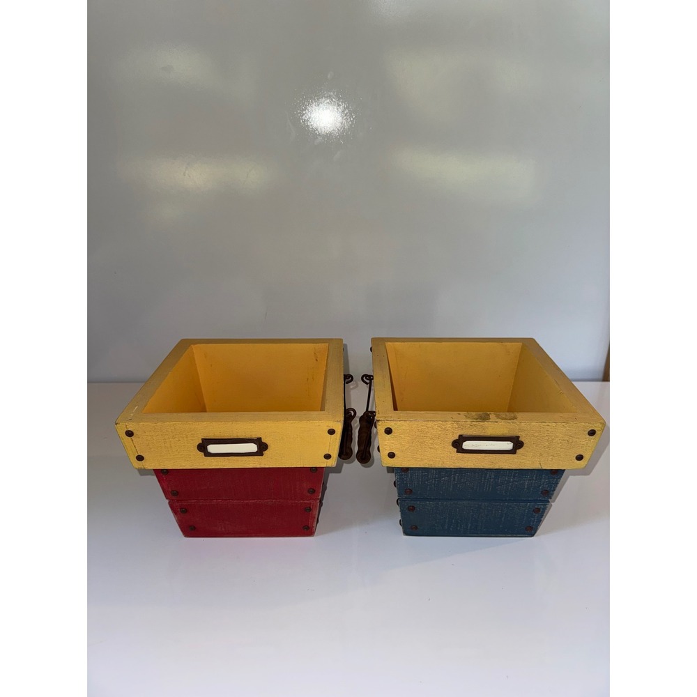 Rustic Primary Color Wooden Storage Crates Planters Red Blue Yellow Farmhouse